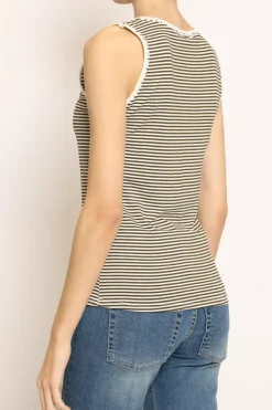 Zeroassoluto Top righe fine con passamaneria bianco/militare