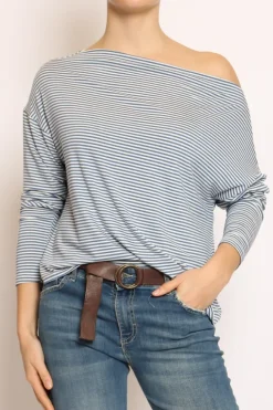 Zeroassoluto T-shirt CLOE righe in jersey jeans/bianco