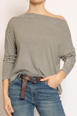 Zeroassoluto T-shirt CLOE righe in jersey militare/bianco