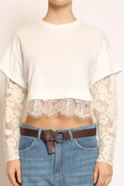 Tensione In T-shirt inserti in pizzo burro