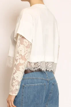 Tensione In T-shirt inserti in pizzo burro