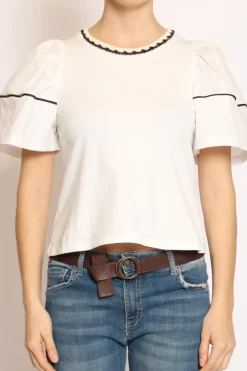 Have one T-shirt manica palloncino righina bianco/bianco