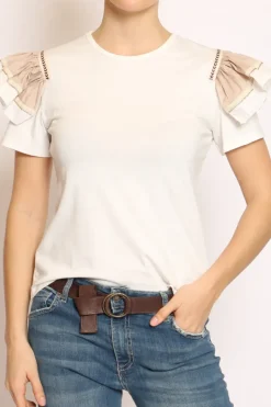 Have one T-shirt manica volant bianco/beige/bianco