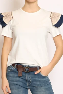 Have one T-shirt manica volant bianco/beige/blu