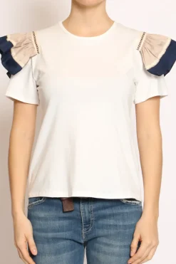Have one T-shirt manica volant bianco/beige/blu