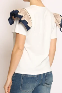 Have one T-shirt manica volant bianco/beige/blu