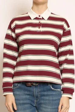 Zeroassoluto T-shirt polo a righe bordeaux/burro/verde bottiglia