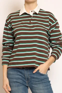 Zeroassoluto T-shirt polo a righe moka/azzurro/verde