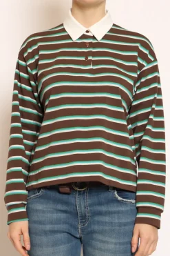 Zeroassoluto T-shirt polo a righe moka/azzurro/verde