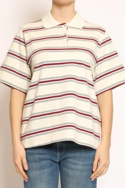 Vicolo T-shirt polo riga burro/vino/grigio