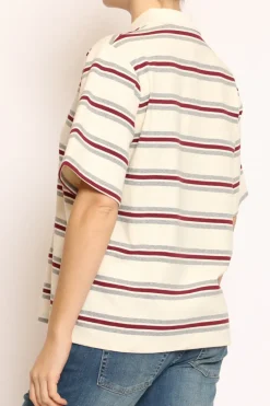 Vicolo T-shirt polo riga burro/vino/grigio