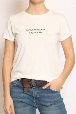 Vicolo T-shirt ricamo PAZIENZA bianco/moro