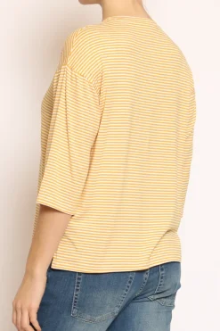 Zeroassoluto T-shirt righe a scatola in jersey manica 3/4 senape/bianco