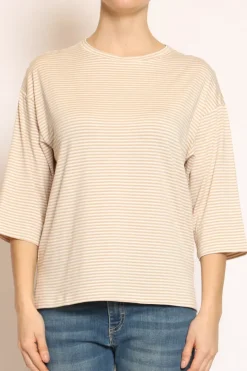 Zeroassoluto T-shirt righe a scatola in jersey manica 3/4 beige/bianco