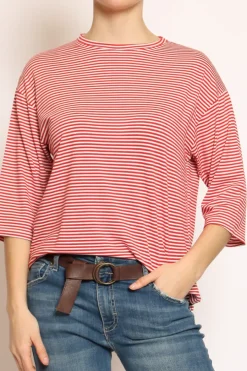 Zeroassoluto T-shirt righe a scatola in jersey manica 3/4 rosso/bianco