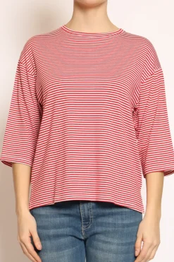 Zeroassoluto T-shirt righe a scatola in jersey manica 3/4 rosso/bianco
