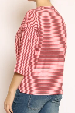 Zeroassoluto T-shirt righe a scatola in jersey manica 3/4 rosso/bianco