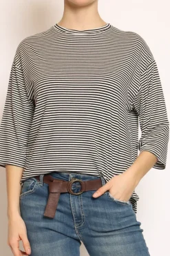Zeroassoluto T-shirt righe a scatola in jersey manica 3/4 nero/bianco