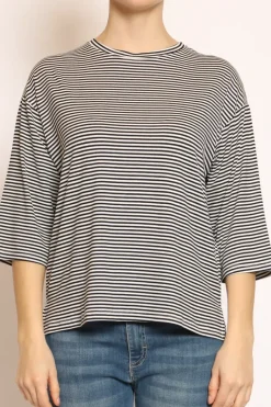 Zeroassoluto T-shirt righe a scatola in jersey manica 3/4 nero/bianco