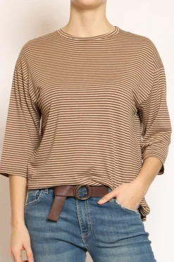 Zeroassoluto T-shirt righe a scatola in jersey manica 3/4 moro/beige