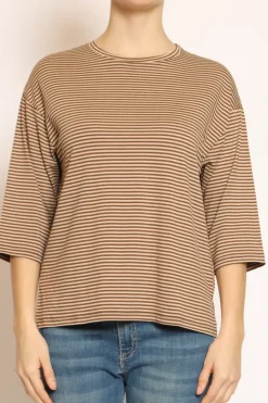 Zeroassoluto T-shirt righe a scatola in jersey manica 3/4 moro/beige