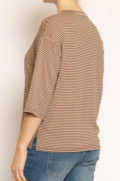 Zeroassoluto T-shirt righe a scatola in jersey manica 3/4 moro/beige