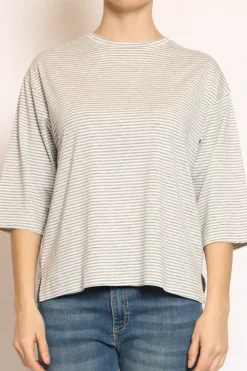 Zeroassoluto T-shirt righe a scatola in jersey manica 3/4 grigio/bianco