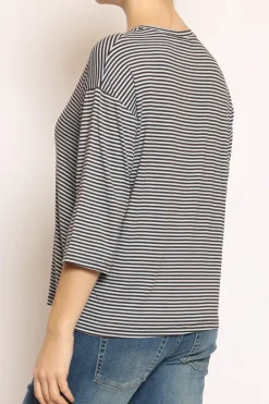 Zeroassoluto T-shirt righe a scatola in jersey manica 3/4 moro/celeste