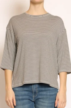 Zeroassoluto T-shirt righe a scatola in jersey manica 3/4 militare/bianco