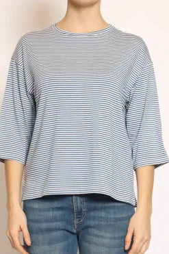Zeroassoluto T-shirt righe a scatola in jersey manica 3/4 jeans/bianco