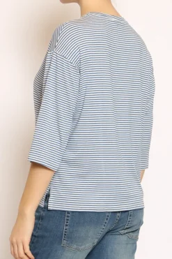 Zeroassoluto T-shirt righe a scatola in jersey manica 3/4 jeans/bianco