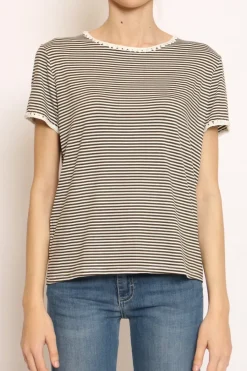 Zeroassoluto T-shirt righe fine con macramu00e8 bianco/militare