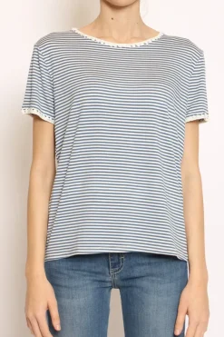 Zeroassoluto T-shirt righe fine con macramu00e8 bianco/jeans