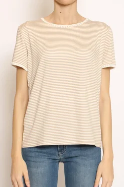 Zeroassoluto T-shirt righe fine con macramu00e8 bianco/beige