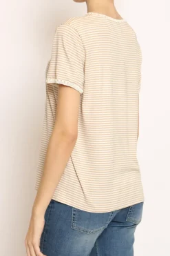 Zeroassoluto T-shirt righe fine con macramu00e8 bianco/beige