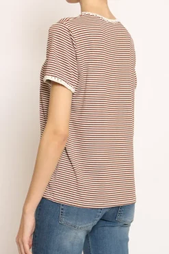 Zeroassoluto T-shirt righe fine con macramu00e8 bianco/tabacco