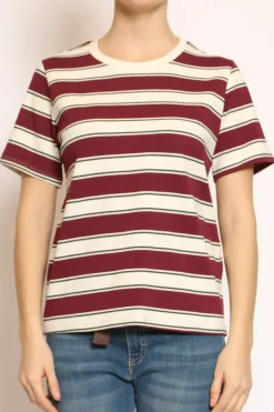 Zeroassoluto T-shirt righe girocollo bordeaux/burro/verde bottiglia