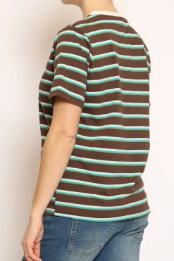 Zeroassoluto T-shirt righe girocollo moka/azzurro/verde