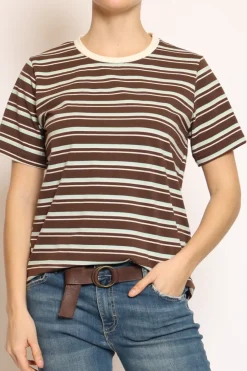 Zeroassoluto T-shirt righe girocollo moka/acqua/burro