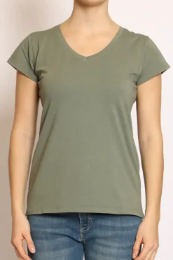T-shirt scollo V elasticizzata mezza manica
