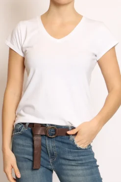 T-shirt scollo V elasticizzata mezza manica