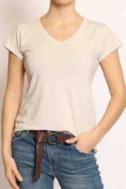 T-shirt scollo V elasticizzata mezza manica