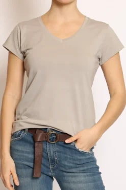 T-shirt scollo V elasticizzata mezza manica