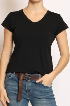 T-shirt scollo V elasticizzata mezza manica