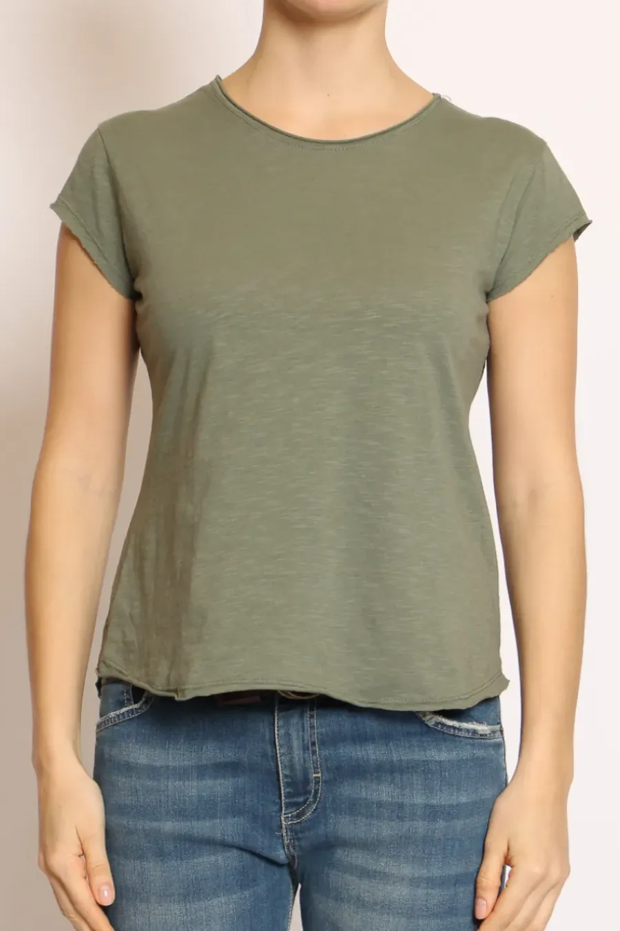 T-shirt taglio vivo cotone fiammato mezza manica